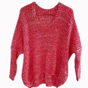 Oversized Red V Neck Pullover Sweater